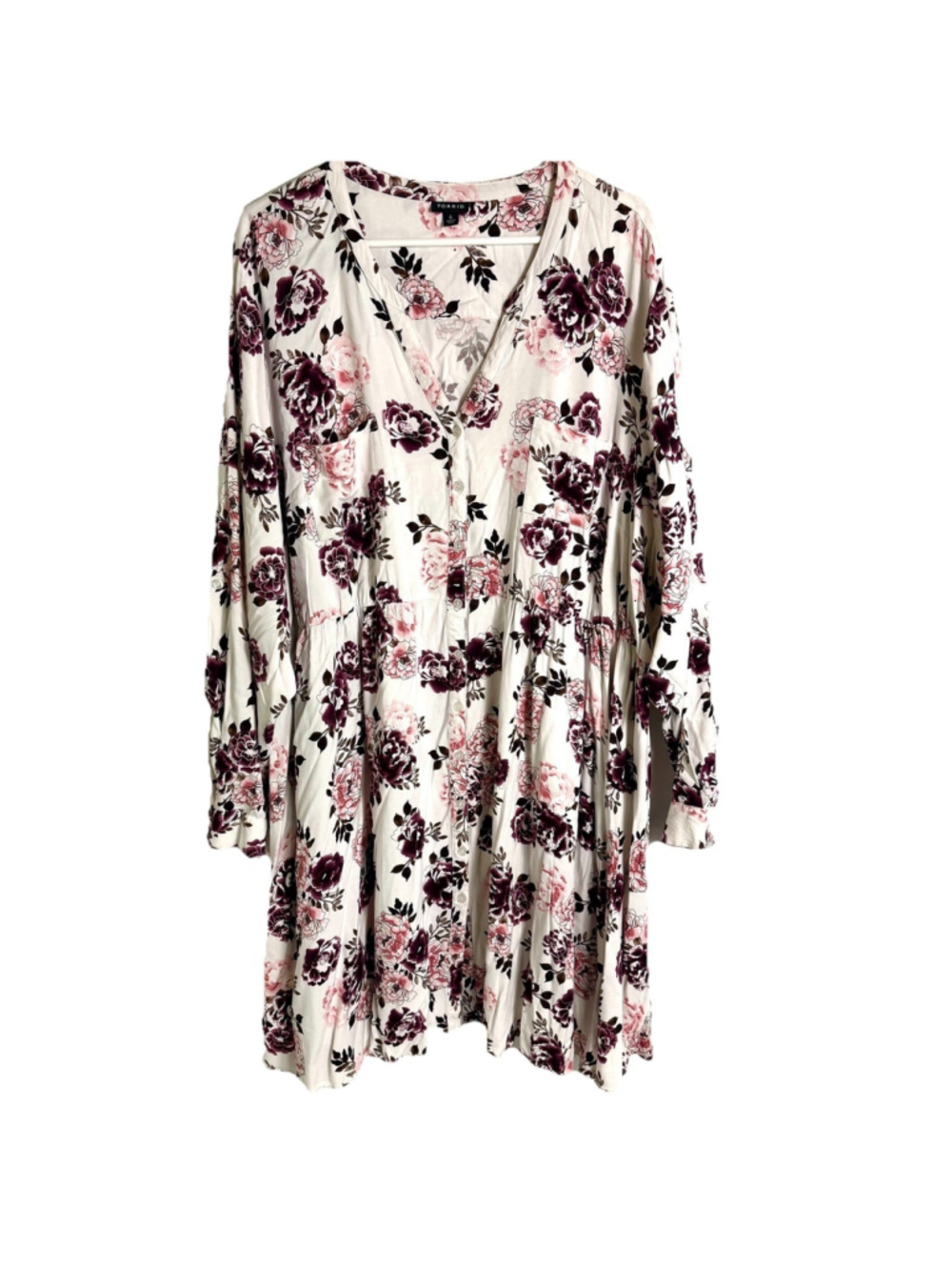 Torrid Floral Babydoll Dress Plus Size 4 (4XL) White Long Sleeve Flowy Boho